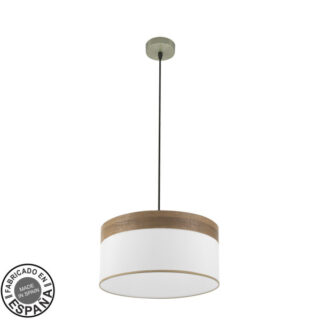 Colgante Cloe 1xe27 Cuero/blanca-madera Oscura Regx40x40 cm